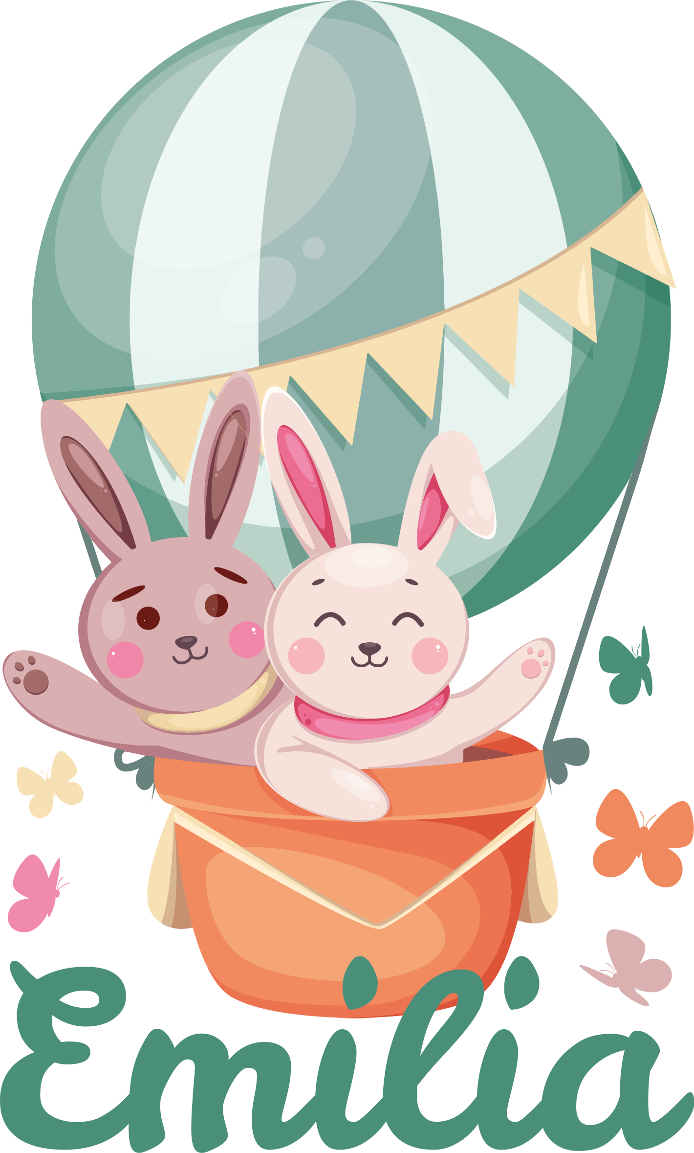 Vinyl tapijt kind met op maat gemaakte konijnen in ballon - TenStickers