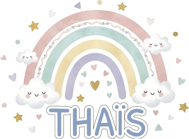 Vinyl tapijt kind met naam op pastelregenboog - TenStickers