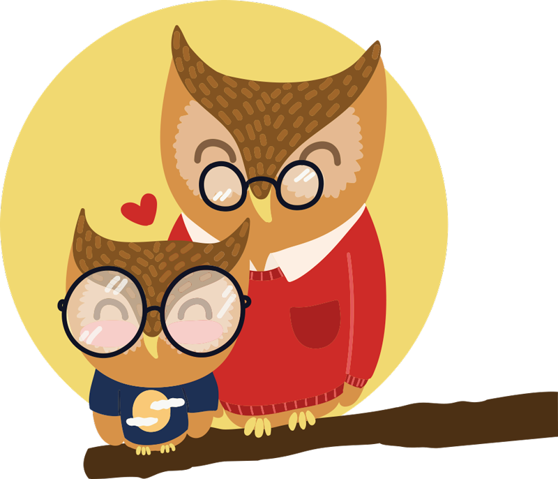 Vinyl tapijt kind vader en zoon uil - TenStickers