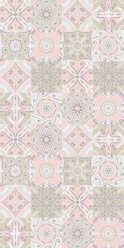 Vinyl vloerkleed badkamer roze en grijze tegel - TenStickers