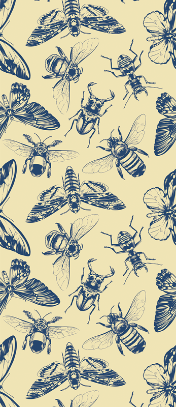 Vinyl vloerkleed badkamer blauw en geel bijen en vlinders - TenStickers