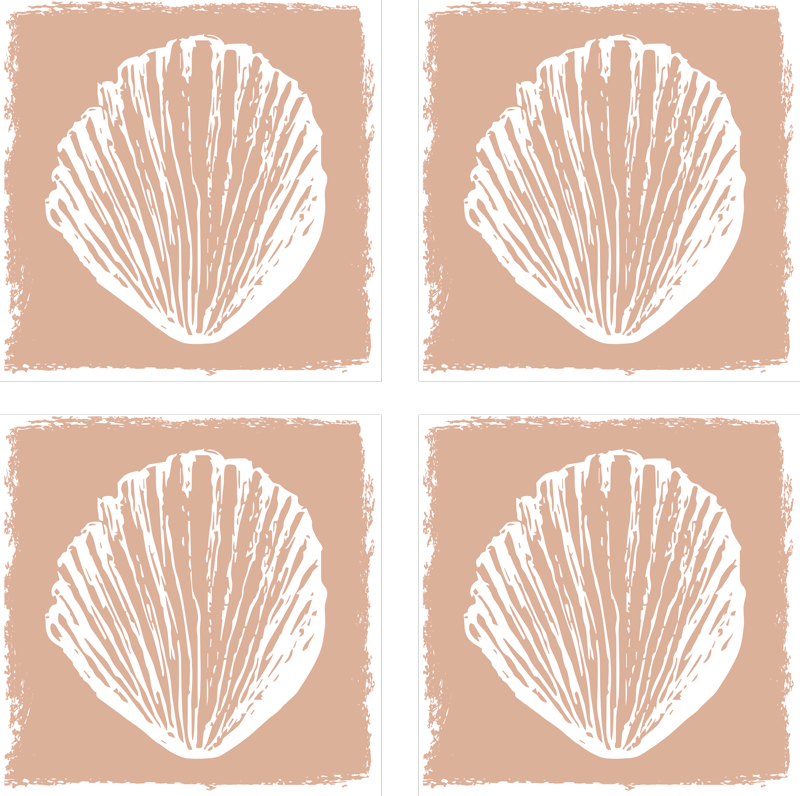 Vinyl vloerkleed badkamer retro schelpenpatroon beige - TenStickers