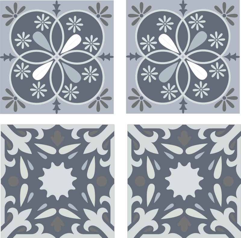 Vinyl vloerkleed badkamer blauwe originele bloemenstickers - TenStickers