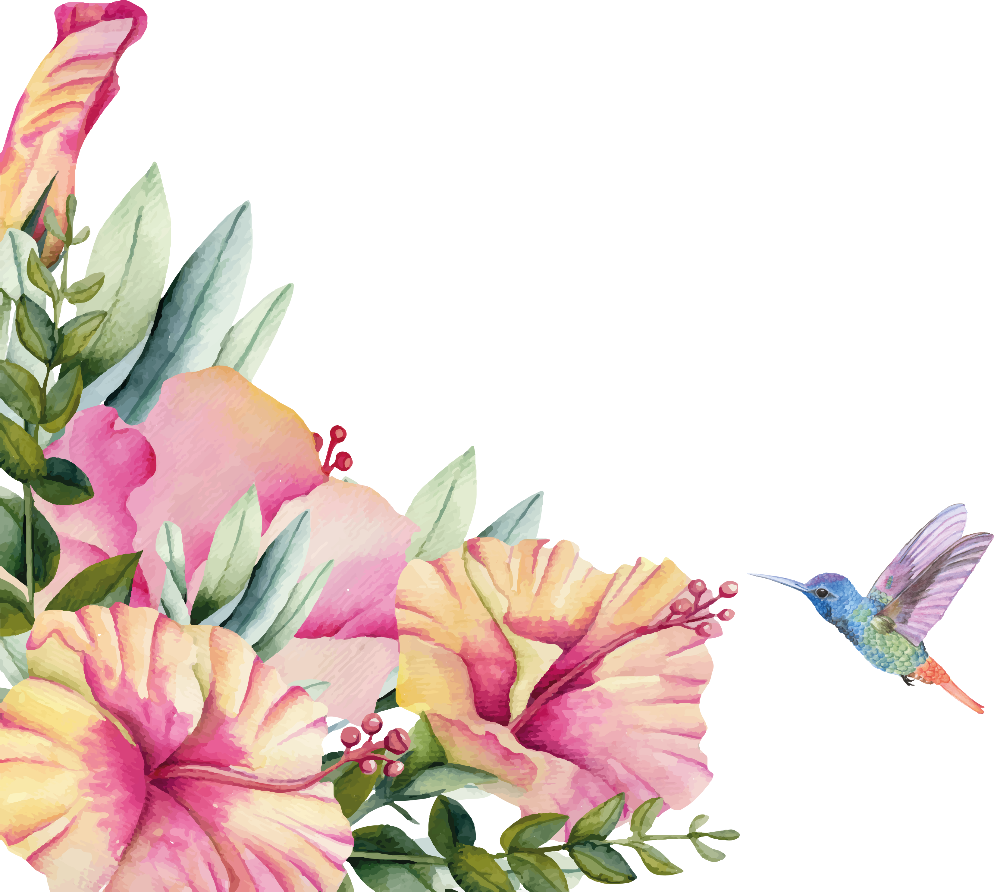 Vinyl vloerkleed badkamer bloemen met kolibrie - TenStickers