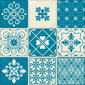 Vinyl vloerkleed badkamer grijs en blauw patroon - TenStickers