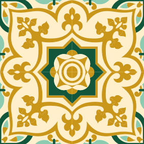 Vinyl vloerkleed badkamer goud en groen spaanse tegels - TenStickers