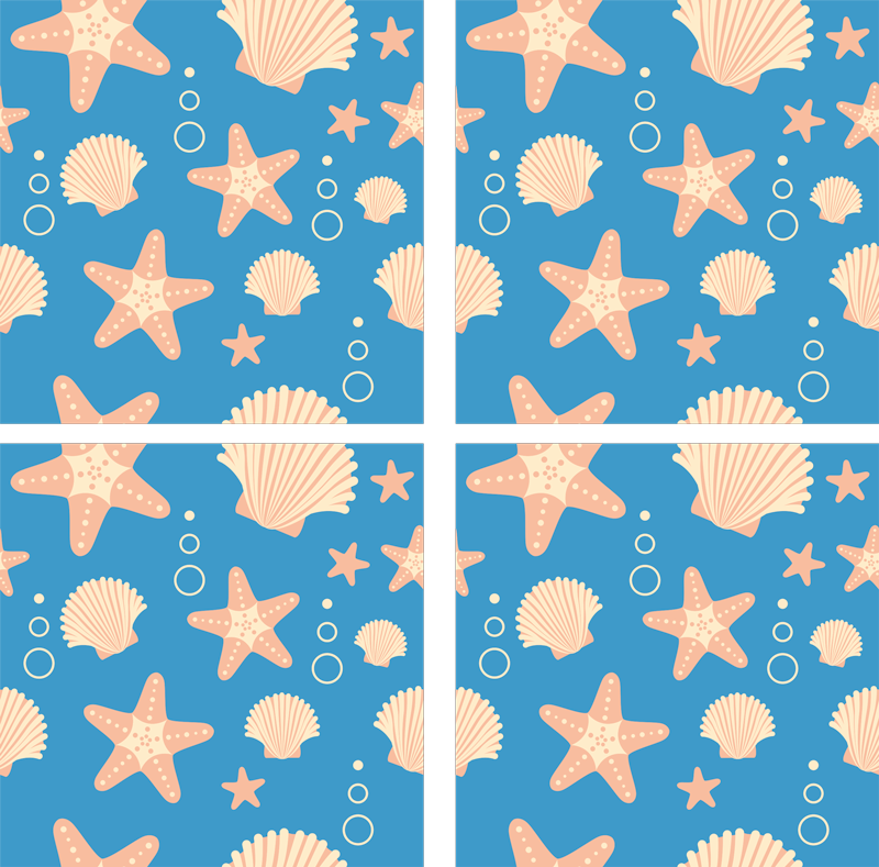 Vinyl vloerkleed badkamer vissen en schelpen onder zee - TenStickers
