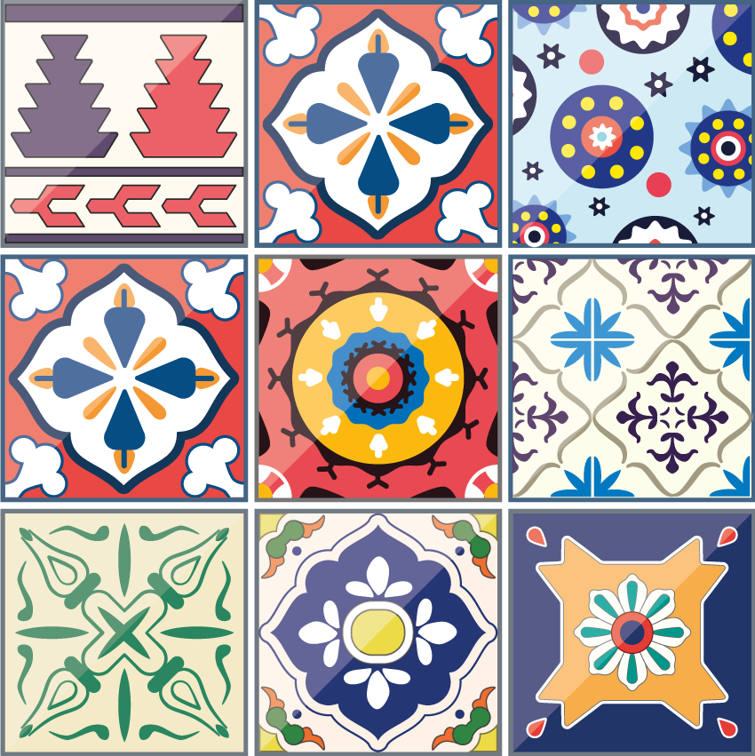 Vinyl vloerkleed keuken kleurrijke ornamenttegels - TenStickers