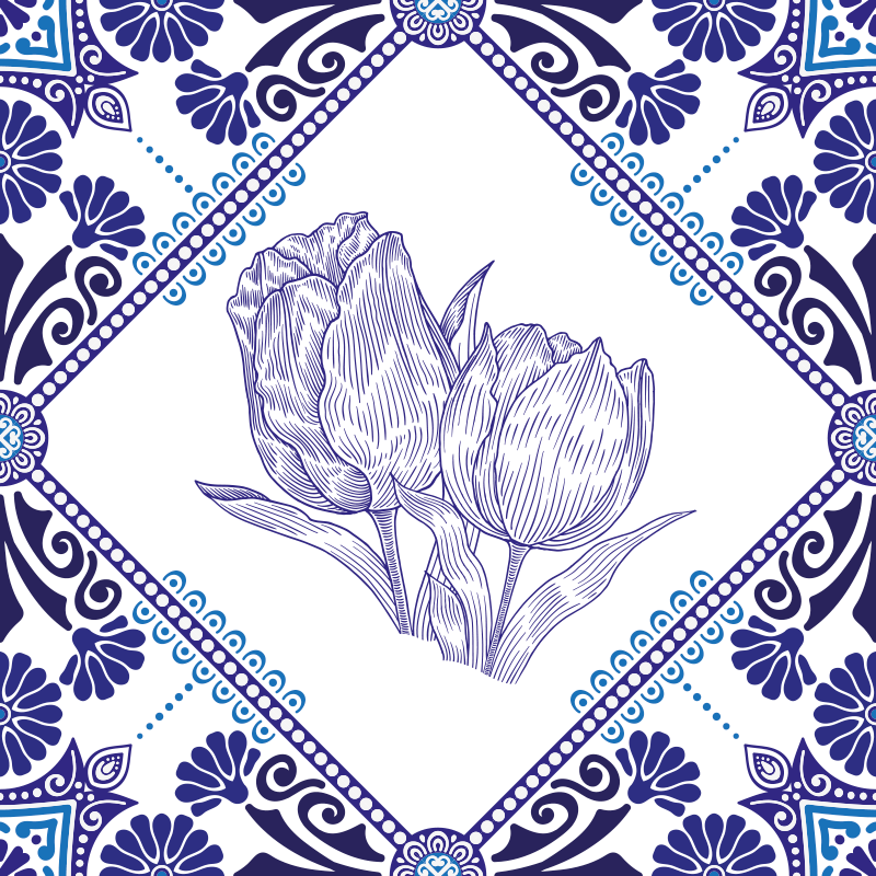 Vinyl vloerkleed keuken delfts blauwe tulpen - TenStickers