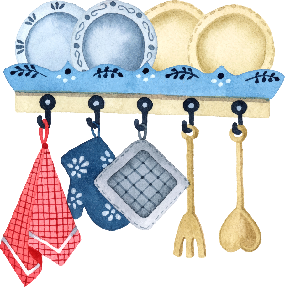 Vinyl vloerkleed keuken handgetekende waterverf keukengerei - TenStickers