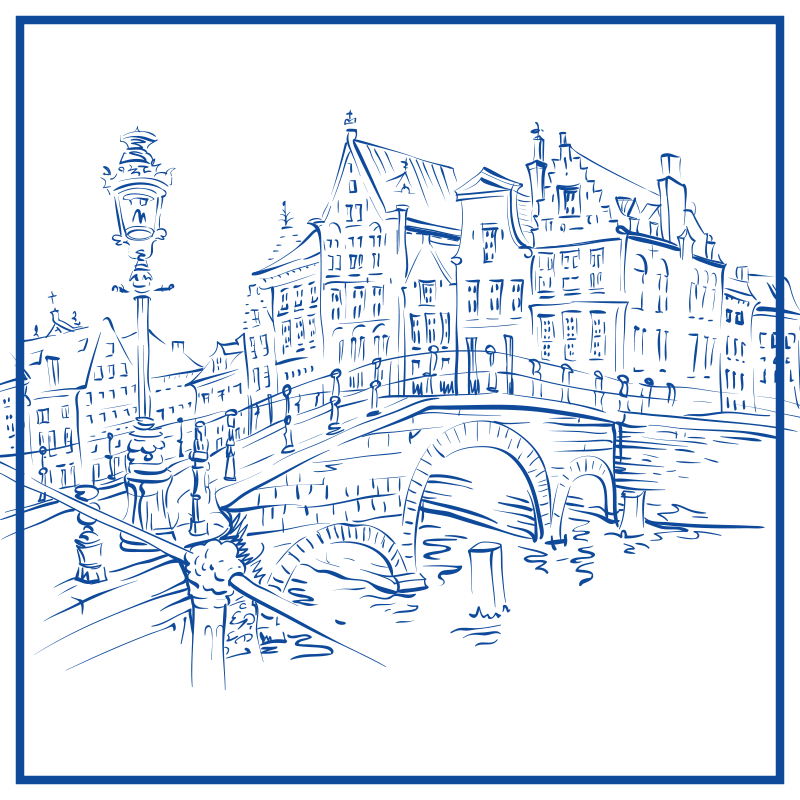Vinyl vloerkleed keuken delfts blauwe grachtenhuizen - TenStickers
