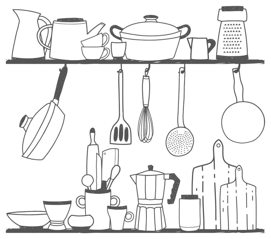 Vinyl vloerkleed keuken keukengerei voor op planken - TenStickers