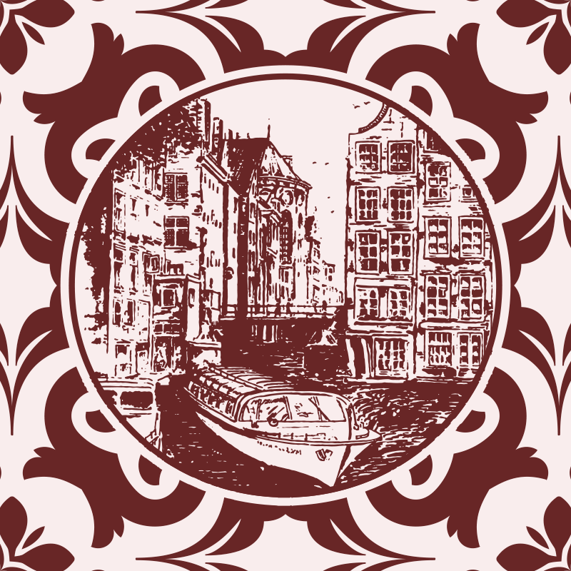 Vinyl vloerkleed keuken grachtenhuizen en boot - TenStickers