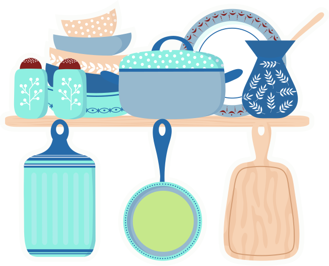 Vinyl vloerkleed keuken keramische kookgerei - TenStickers