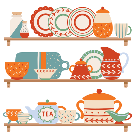 Vinyl vloerkleed keuken servies op de plank - TenStickers
