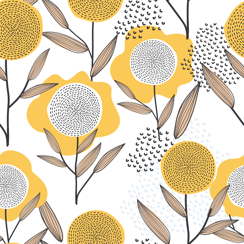 Vinyl vloerkleed keuken geel abstract bloemmotief - TenStickers