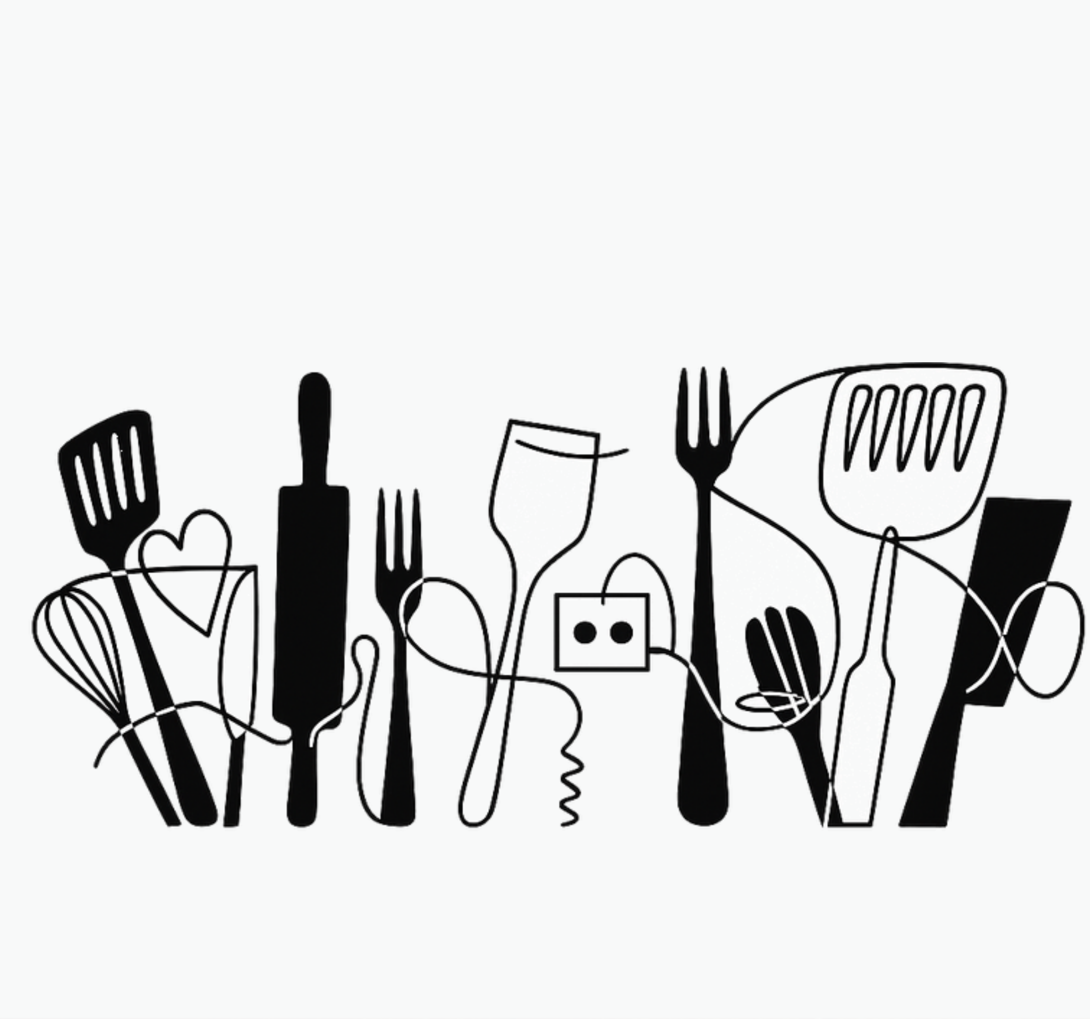 Vinyl vloerkleed keuken keukengerei op een rij - TenStickers