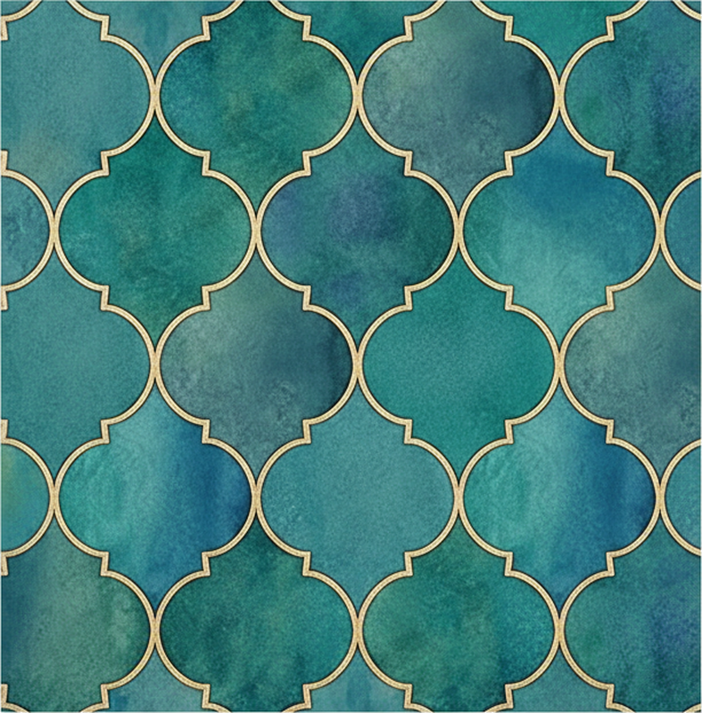Vinyl vloerkleed keuken jade groen met gouden accenten - TenStickers