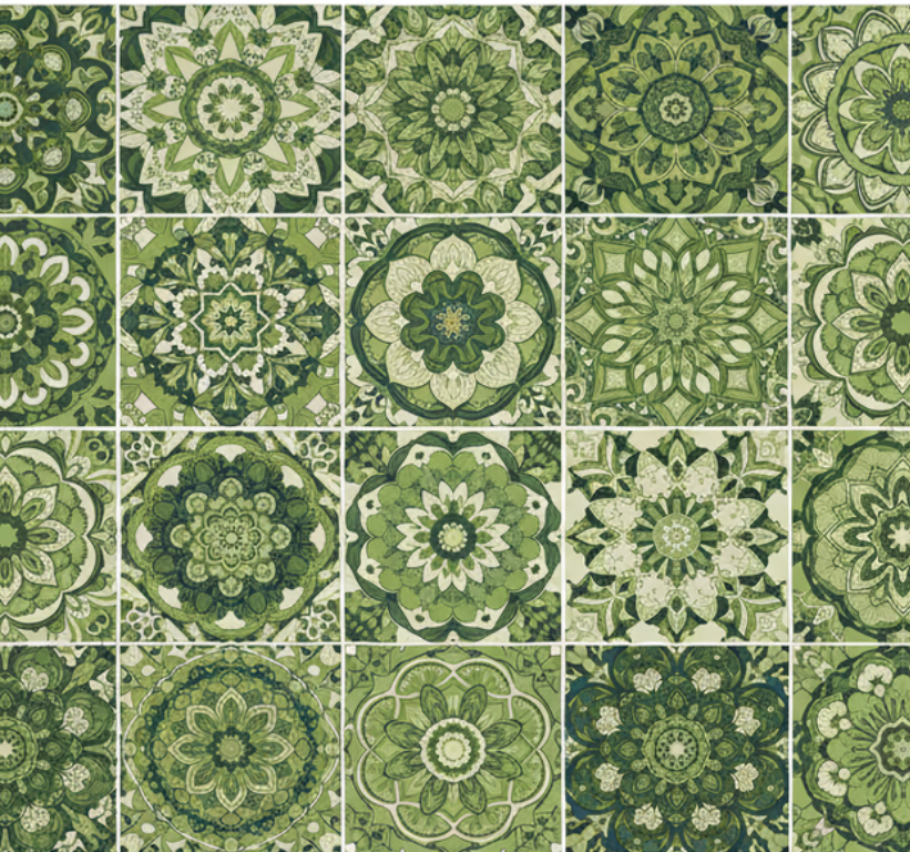 Vinyl vloerkleed keuken mosgroen caleidoscoop effect - TenStickers