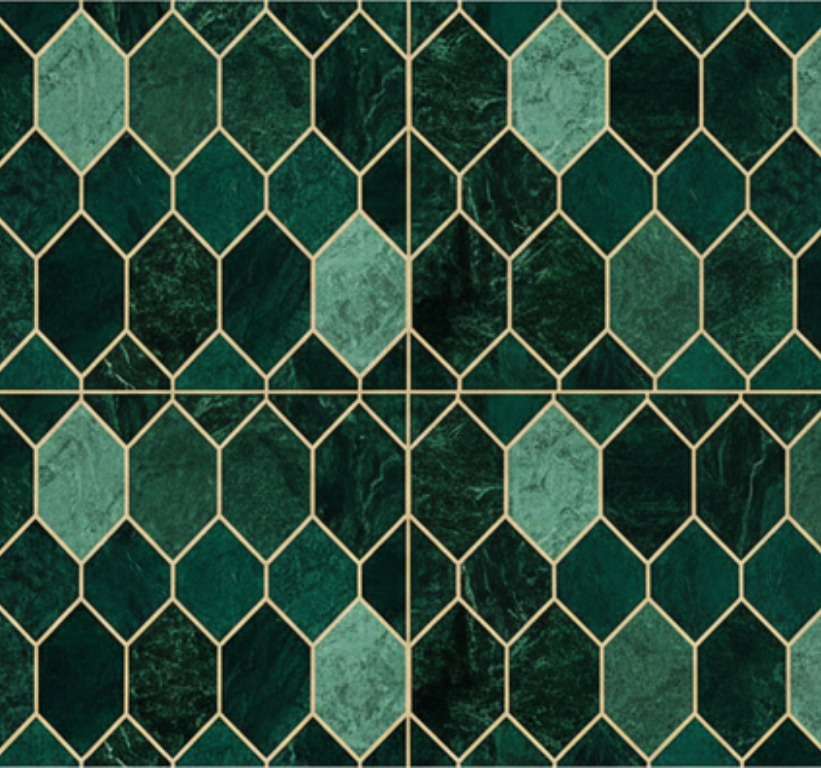 Vinyl vloerkleed keuken groene schaal gouden rand - TenStickers