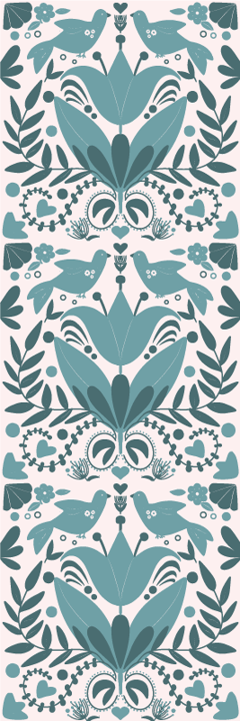Vinyl vloerkleed keuken blauw folkart patroon met vogels - TenStickers