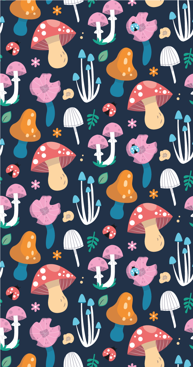 Vinyl vloerkleed keuken paddenstoelen en lieveheersbeestjes - TenStickers