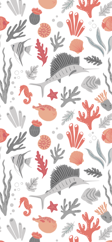 Vinyl tapijt slaapkamer zeedieren illustratie - TenStickers