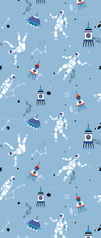 Vinyl tapijt slaapkamer astronauten en ruimteschepen blauw - TenStickers