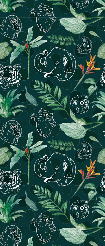 Vinyl tapijt slaapkamer kleurrijke jungle dieren en bomen - TenStickers