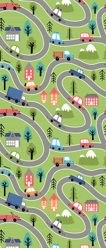 Vinyl tapijt slaapkamer kleurrijke straat met raceauto's - TenStickers