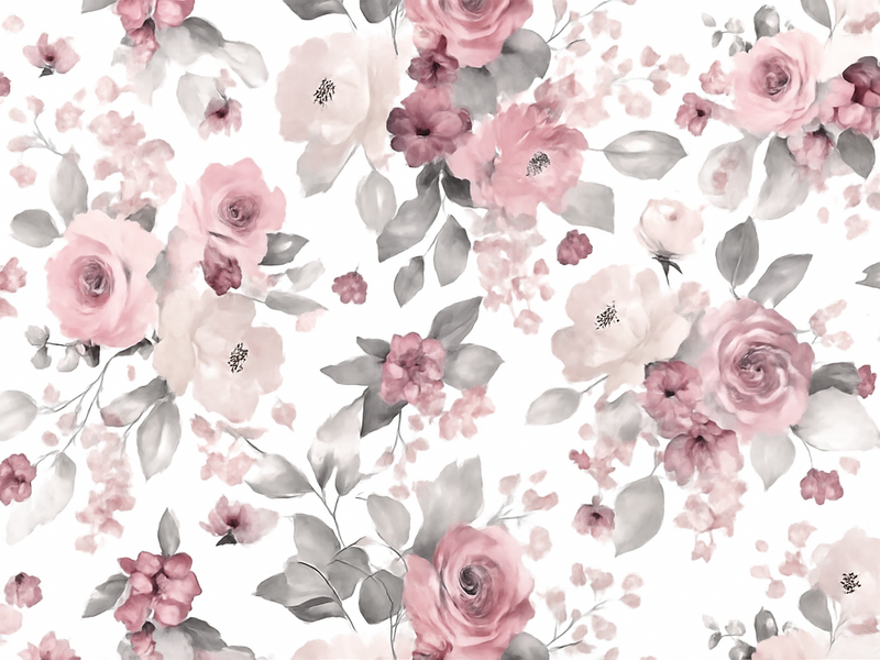 Vinyl tapijt slaapkamer grijs delicaat bloemenpatroon - TenStickers
