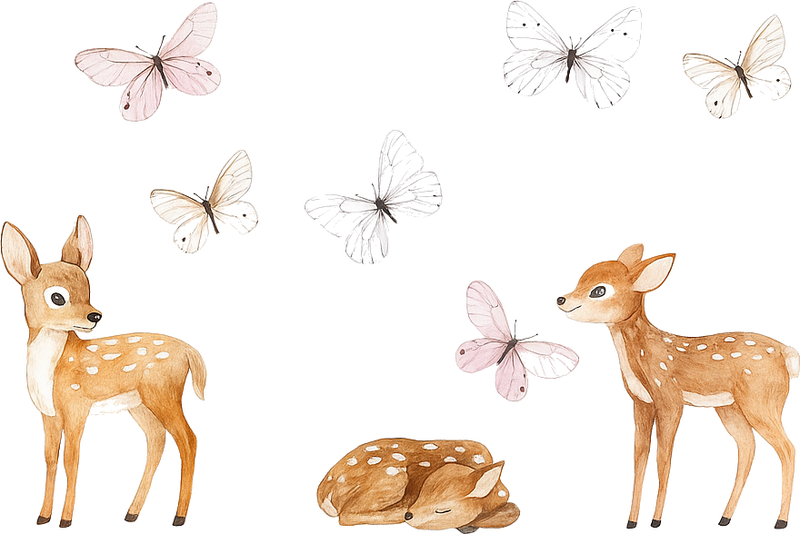 Vinyl tapijt slaapkamer kleine hertjes met vlinders - TenStickers