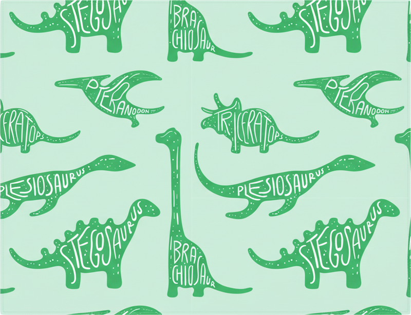 Vinyl tapijt slaapkamer groene dinosaurussen met namen - TenStickers