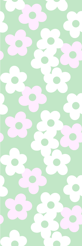 Vinyl tapijt slaapkamer groen met witte en roze bloemen - TenStickers
