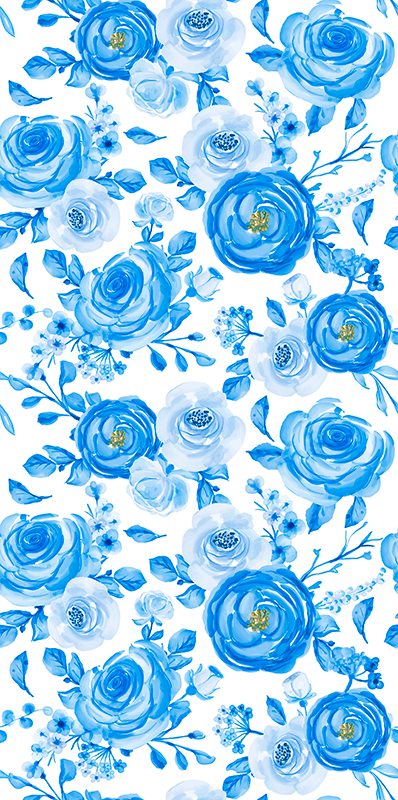 Vinyl tapijt scandinavisch blauwe klokken bloemen - TenStickers