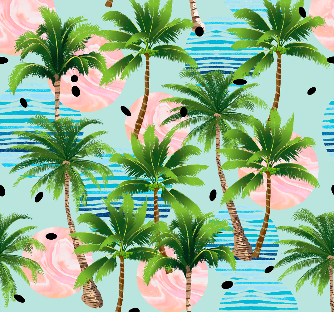 Vinyl tapijt natuur palmbomen en golven - TenStickers