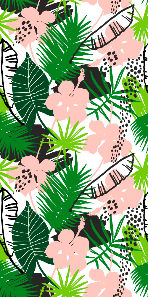 Vinyl tapijt natuur tropisch patroon palmbladeren en bloemen - TenStickers