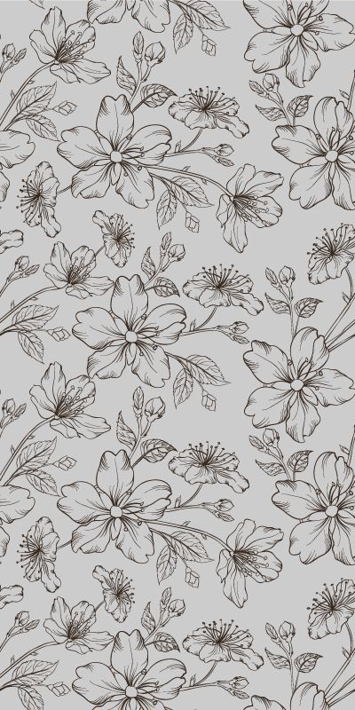 Vinyl tapijt natuur met zwarte bloemen op grijze achtergrond - TenStickers