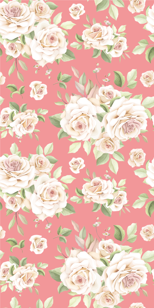 Vinyl tapijt natuur vintage roze rozen op witte achtergrond - TenStickers