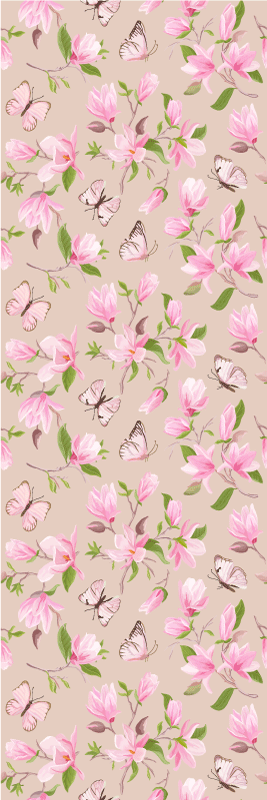 Vinyl tapijt natuur roze magnolia en vlinder ontwerp - TenStickers