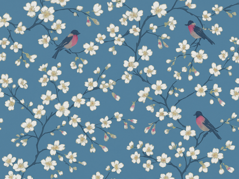 Vinyl tapijt natuur blauwe boomgaardvogels - TenStickers