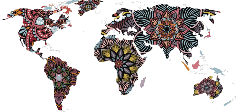 Vinyl tapijt wereldkaart mandala wereldkaart - TenStickers