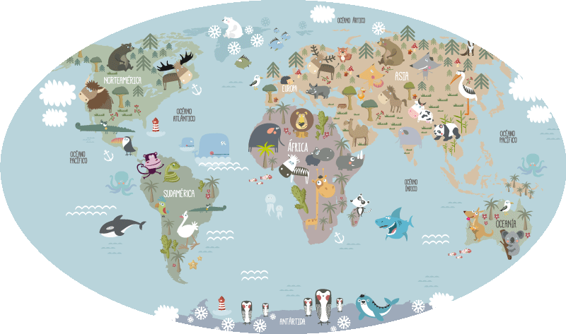 Vinyl tapijt wereldkaart cpprivalia kindermap pastel - TenStickers