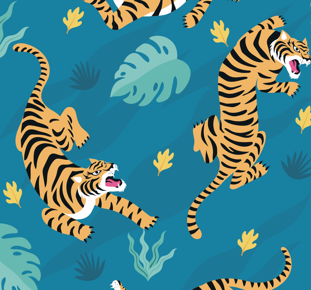 Dieren vinyl tapijt tijgers behang - TenStickers