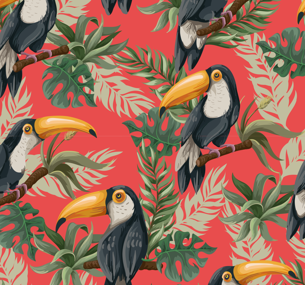 Dieren vinyl tapijt toucans tropische muurdecoratie - TenStickers