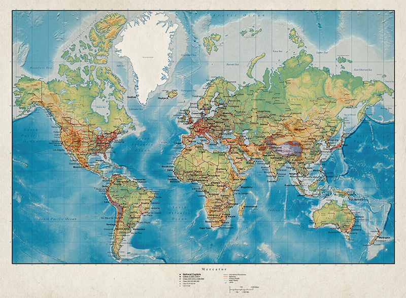 Vinyl tapijt wereldkaart mercator - TenStickers
