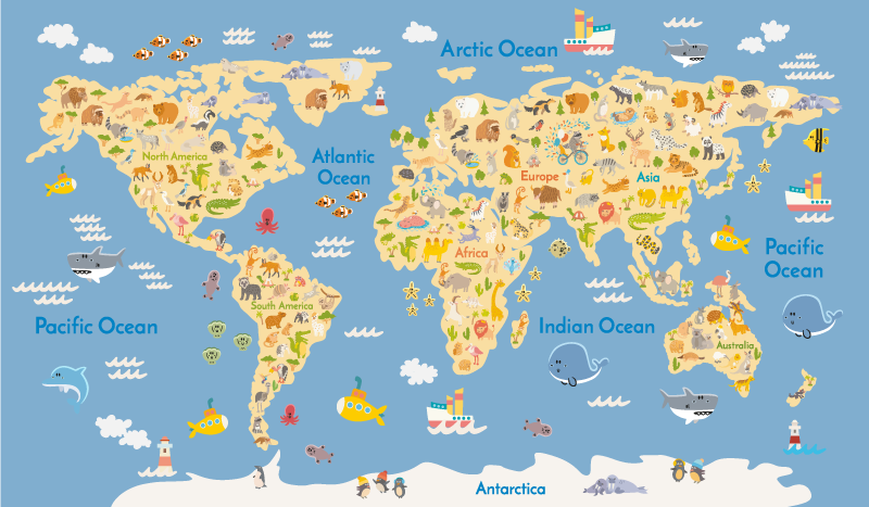 Vinyl tapijt wereldkaart english kids - TenStickers