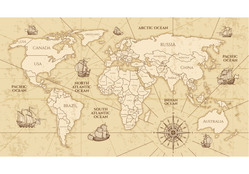 Vinyl tapijt wereldkaart retro wereldkaart sepia - TenStickers