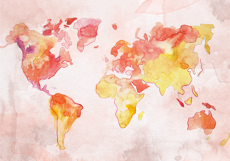 Vinyl tapijt wereldkaart pastel aquarel wereldkaart - TenStickers