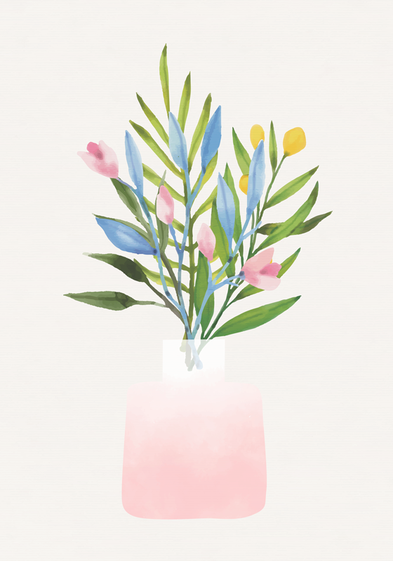 Vinyl tapijt bloemen en planten bloemen in een pot - TenStickers